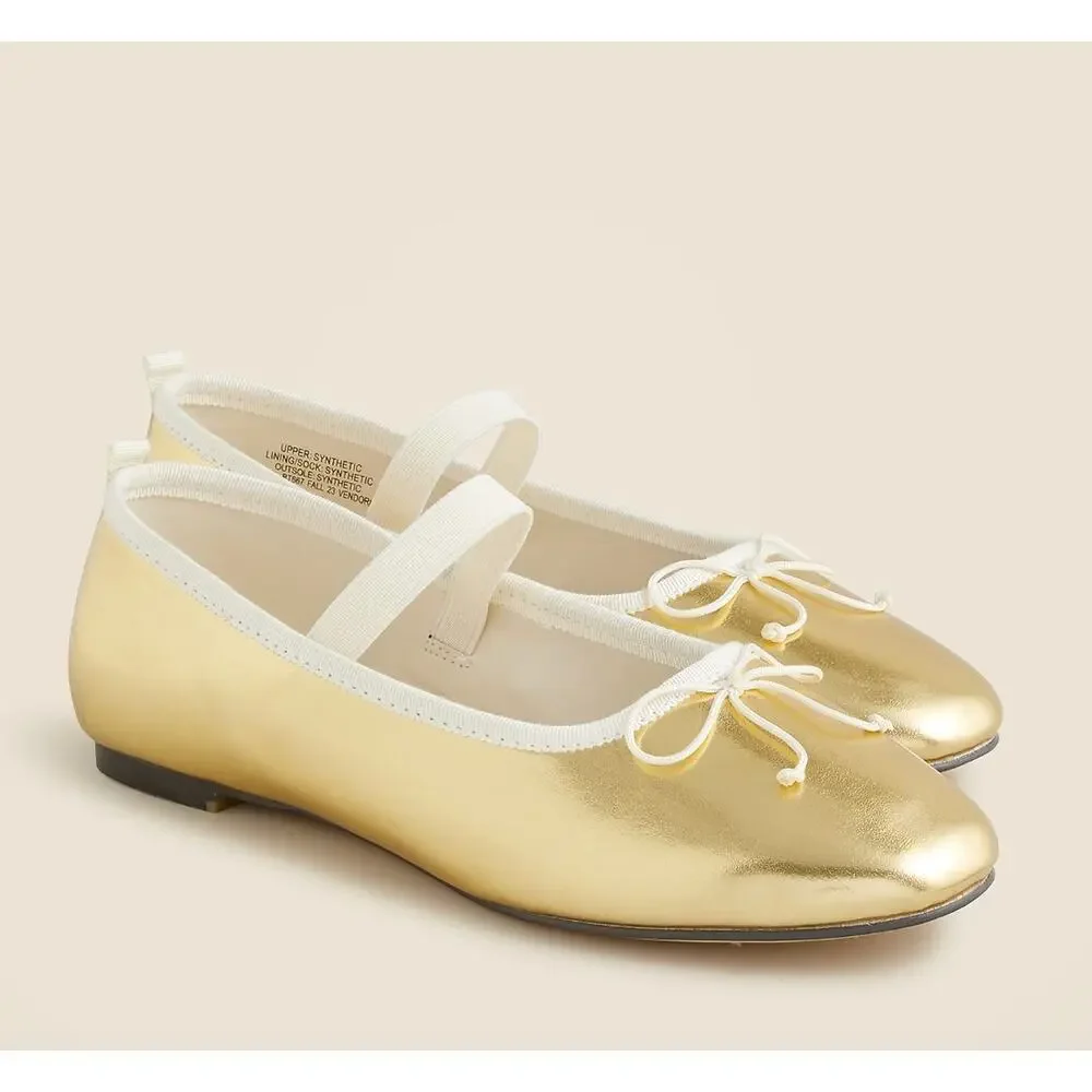 J.Crew Crewcuts Girls Strappy Ballet Flats Golden Honey Metallic Party K3 NWT